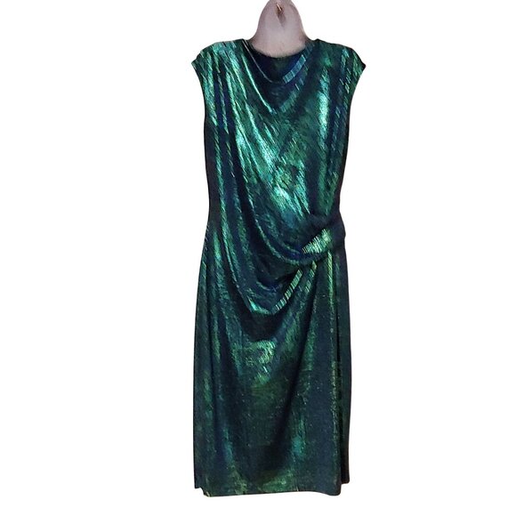 Connected Apparel Mermaid Metallic Slinky Clubwear Sultry Drapey Liquid Dress - Picture 2 of 11